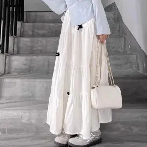 White Tiered Skirt With Satin Bow
