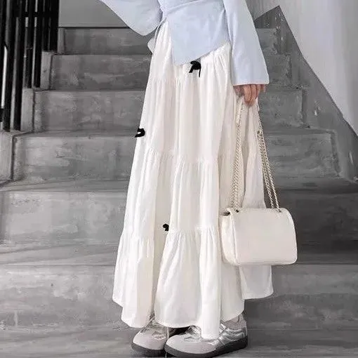 White Tiered Skirt With Satin Bow