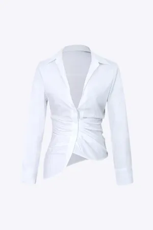 Winifred - Chic Asymmetrical Hem Woman's Pleated Shirt