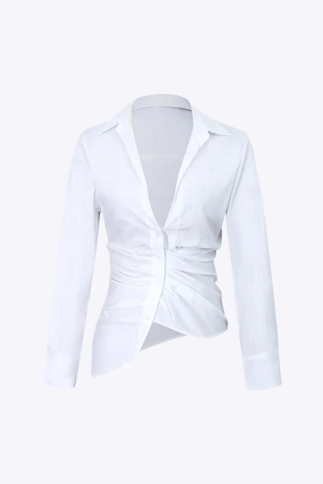 Winifred - Chic Asymmetrical Hem Woman's Pleated Shirt