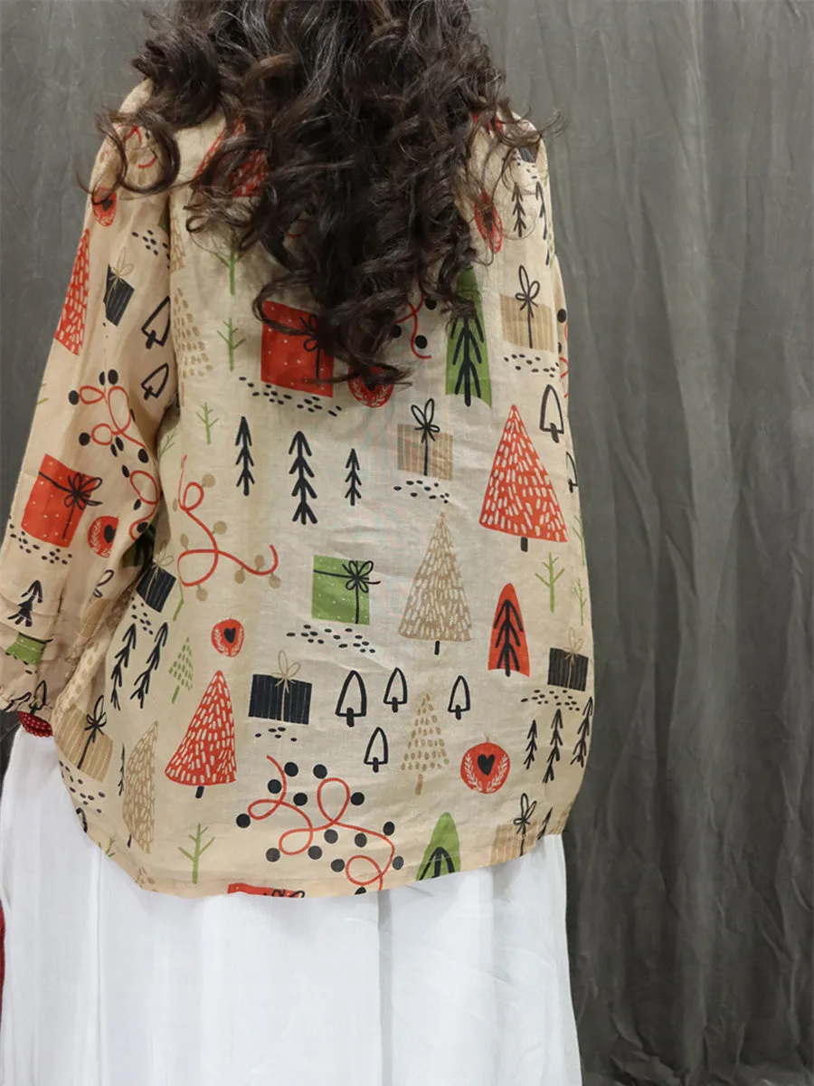 Women Summer Artsy Hooded Flower 100%Ramie Shirt
