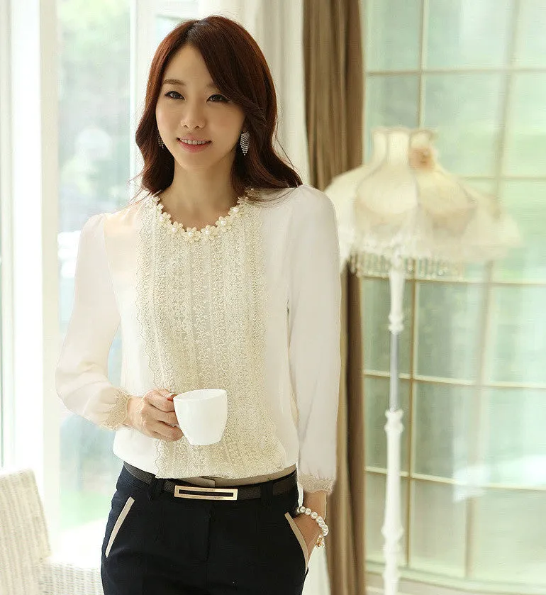 Women Tops And Blouses Fashion Shirt Shirts Long Sleeve Lace Blouse
