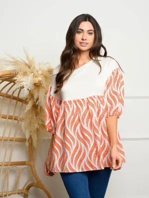 WOMEN'S 3/4 PUFF SLEEVE PRINT TOP