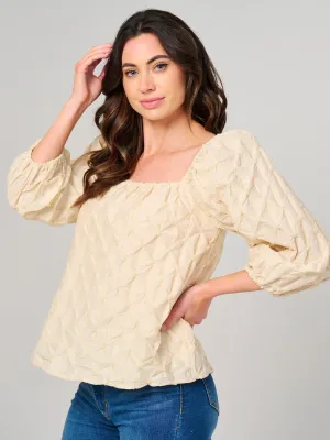 WOMEN'S 3/4 PUFF SLEEVE SQUARE NECK DETAILED BLOUSE