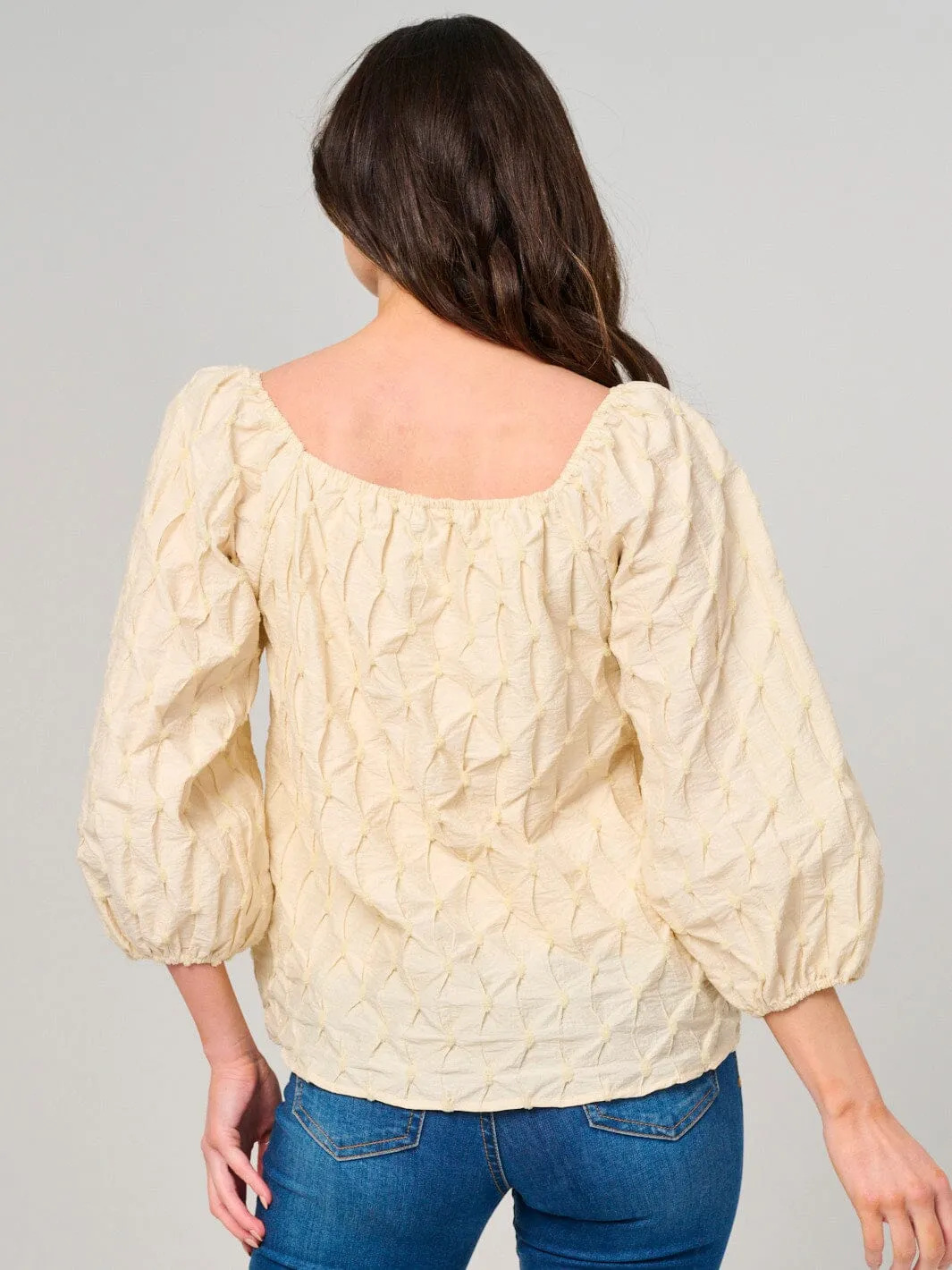 WOMEN'S 3/4 PUFF SLEEVE SQUARE NECK DETAILED BLOUSE