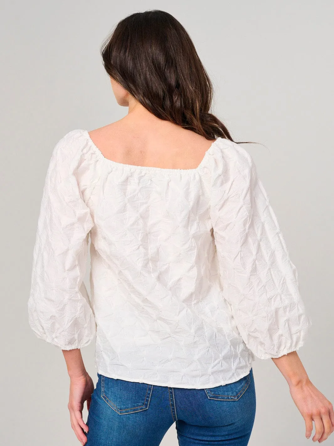 WOMEN'S 3/4 PUFF SLEEVE SQUARE NECK DETAILED BLOUSE