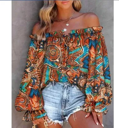women's blouse long sleeve blouses printing vintage style ditsy floral