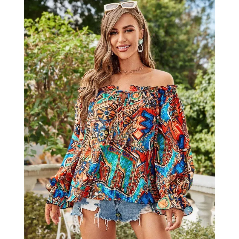 women's blouse long sleeve blouses printing vintage style ditsy floral