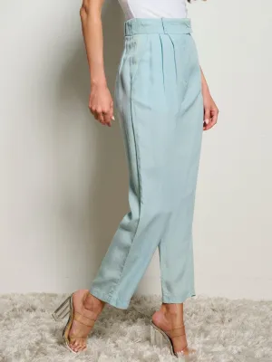 WOMEN'S BUTTON CLOSURE POCKETS WIDE LEG CHAMBRAY PANTS