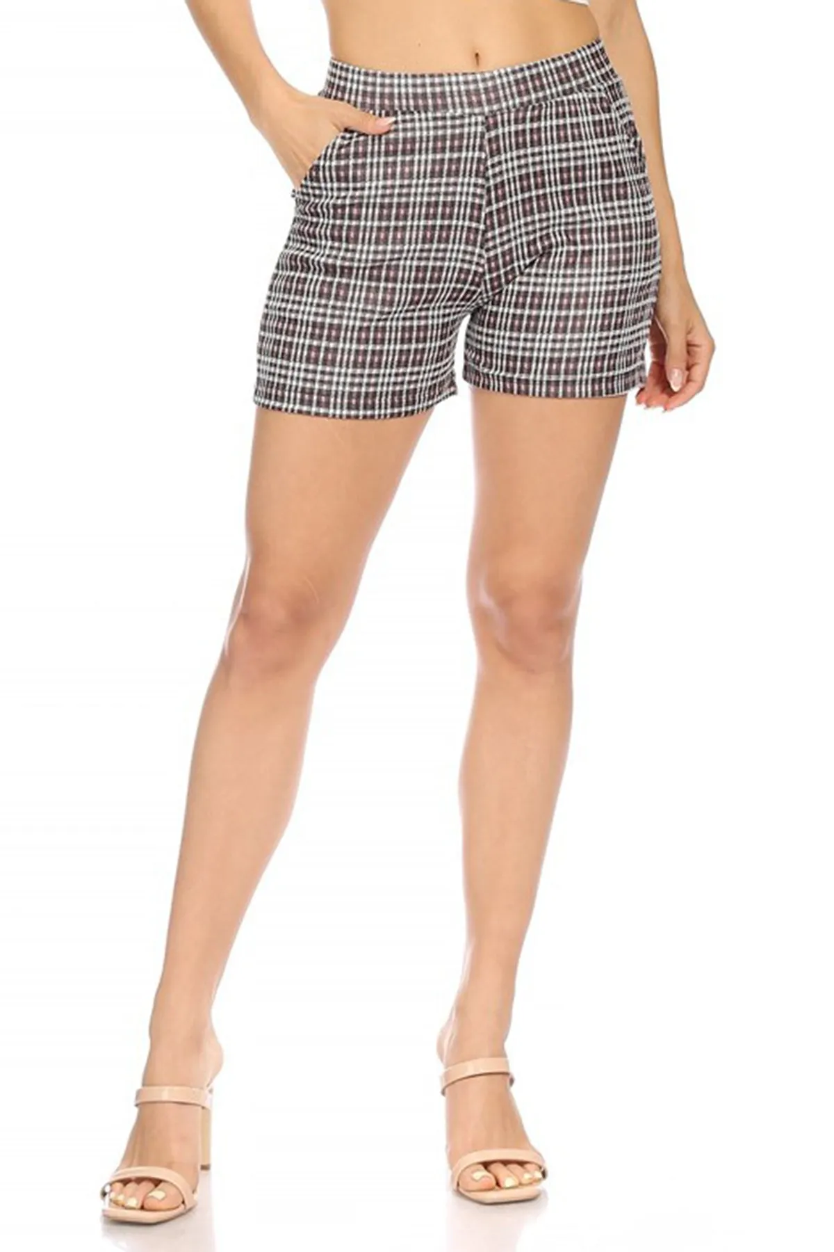 Women's Casual Plaid Print Fitted High Waist Shorts With Pocket