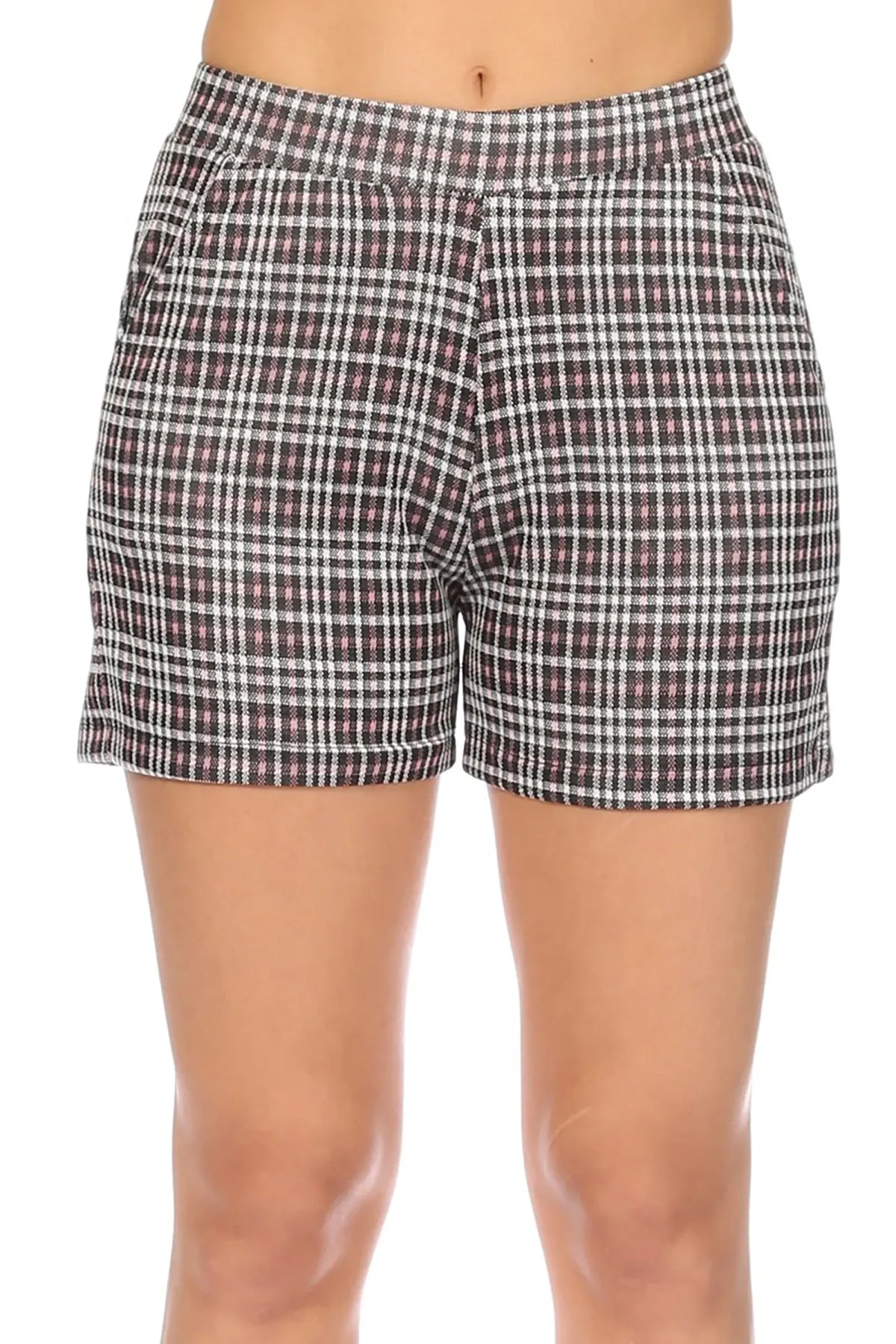 Women's Casual Plaid Print Fitted High Waist Shorts With Pocket