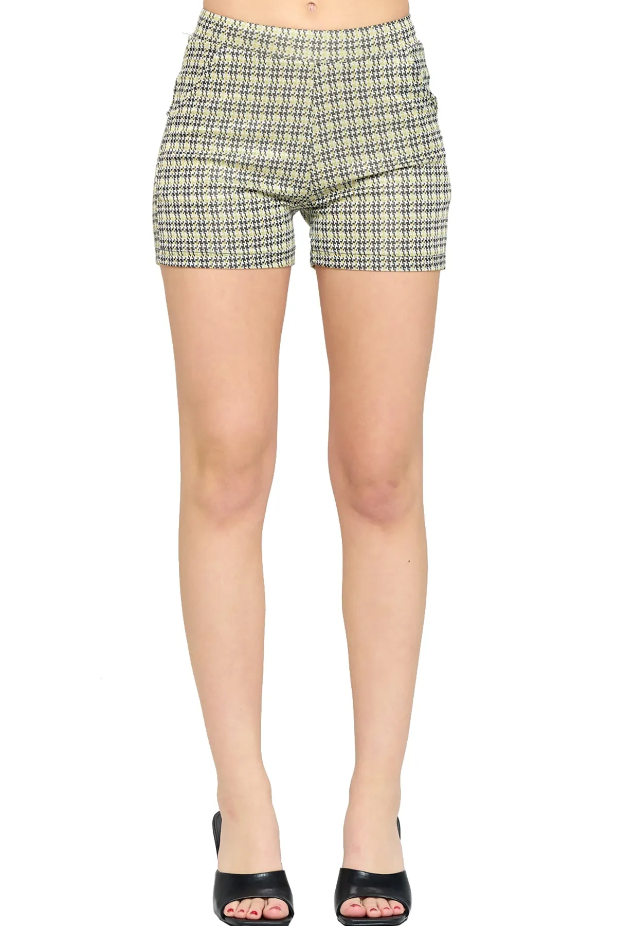 Women's Casual Plaid Print Fitted High Waist Shorts With Pocket