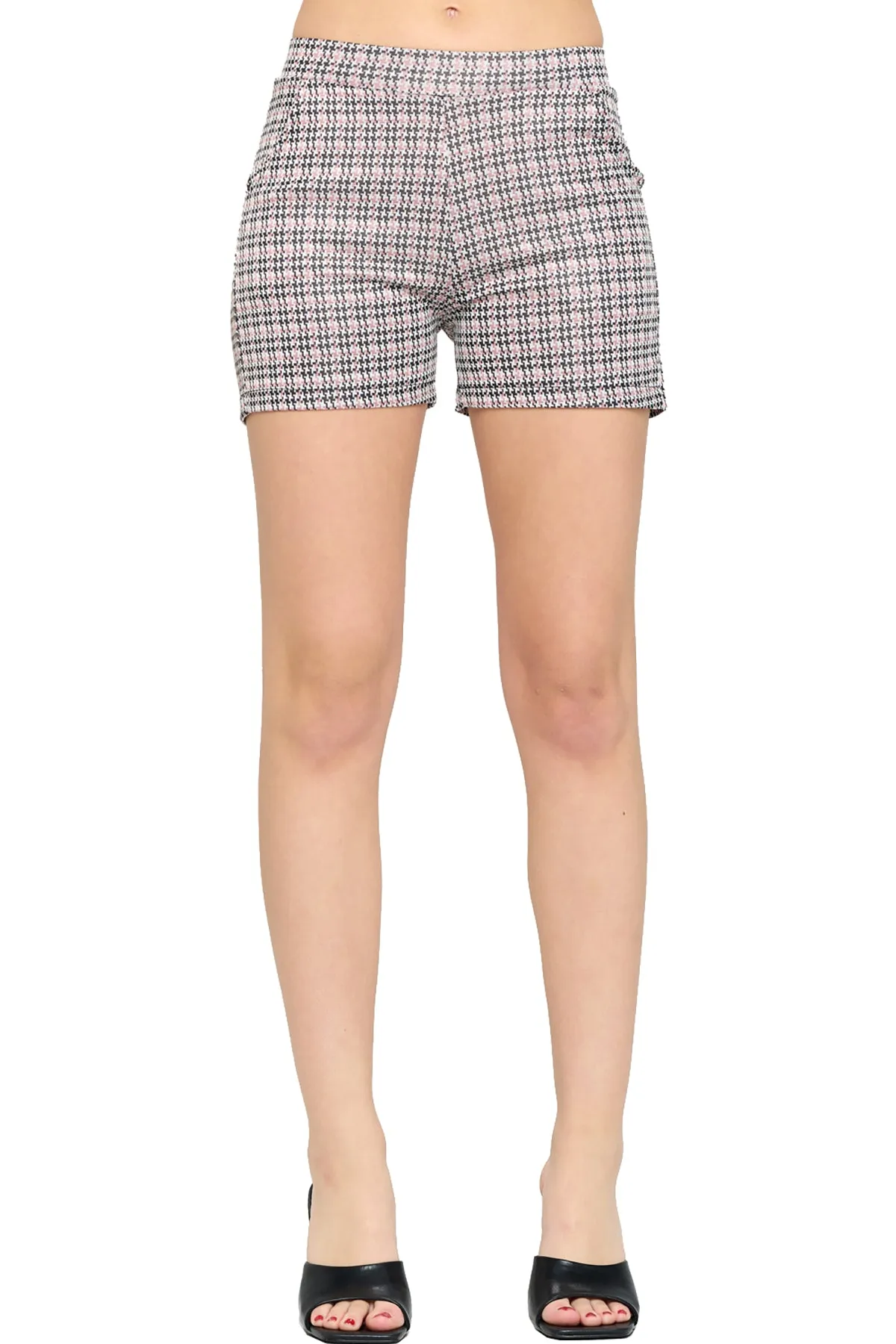 Women's Casual Plaid Print Fitted High Waist Shorts With Pocket