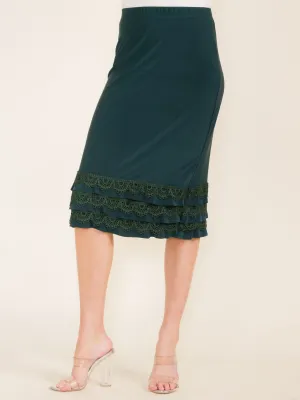 WOMEN'S ELASTIC WAIST CROCHET BOTTOM HEM MIDI SKIRT