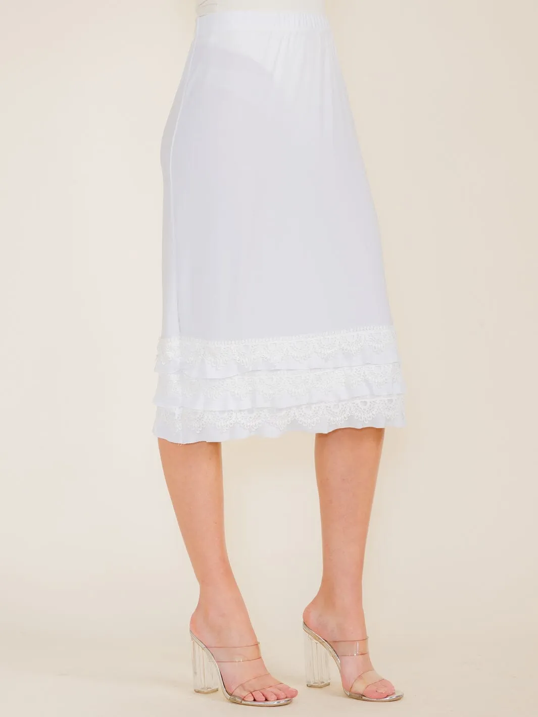 WOMEN'S ELASTIC WAIST CROCHET BOTTOM HEM MIDI SKIRT