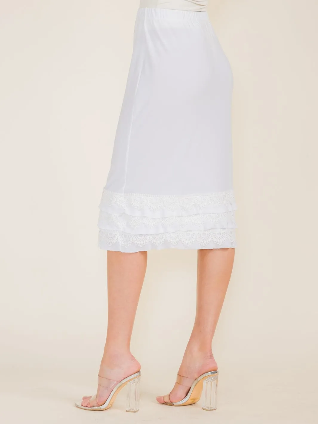WOMEN'S ELASTIC WAIST CROCHET BOTTOM HEM MIDI SKIRT