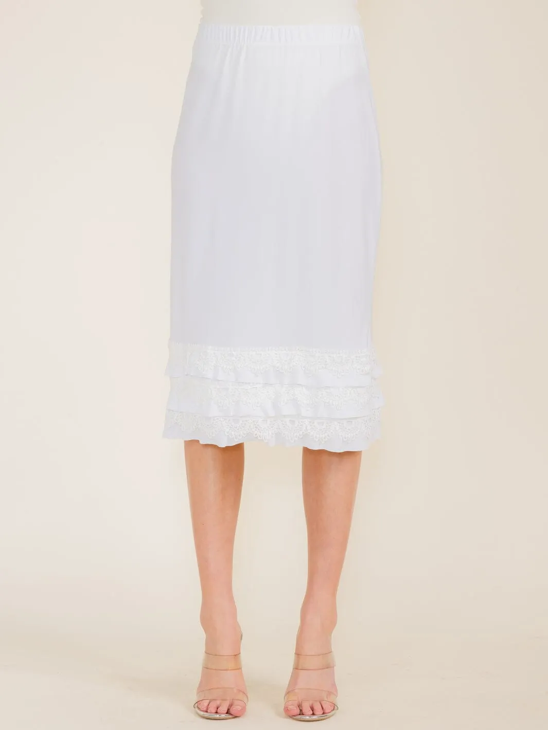 WOMEN'S ELASTIC WAIST CROCHET BOTTOM HEM MIDI SKIRT