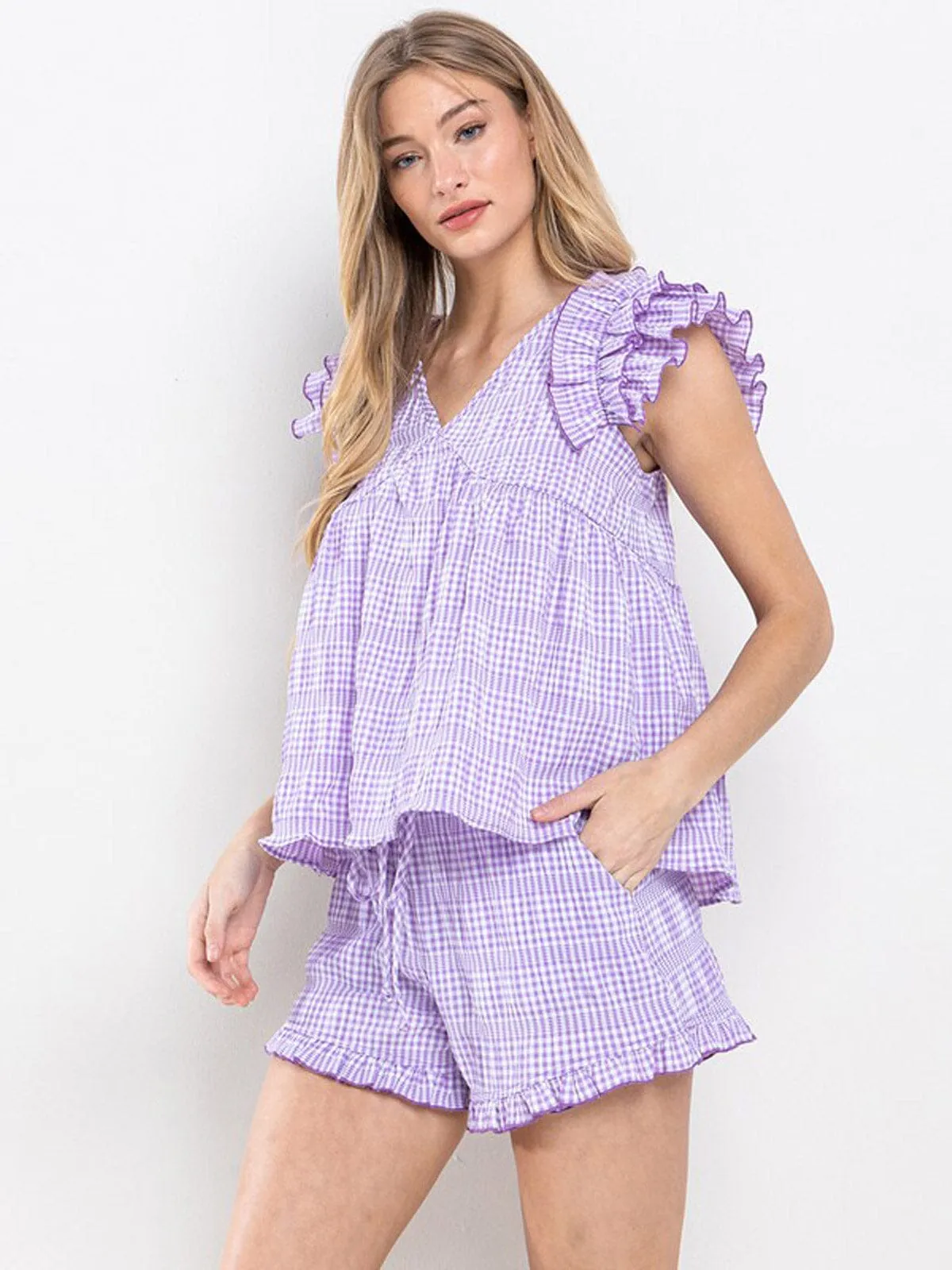 WOMEN'S ELASTIC WAIST POCKETS PLAID MINI SHORTS