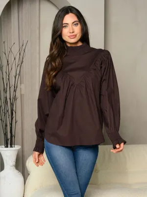 WOMEN'S LONG PUFF SLEEVE SMOCK NECK TOP
