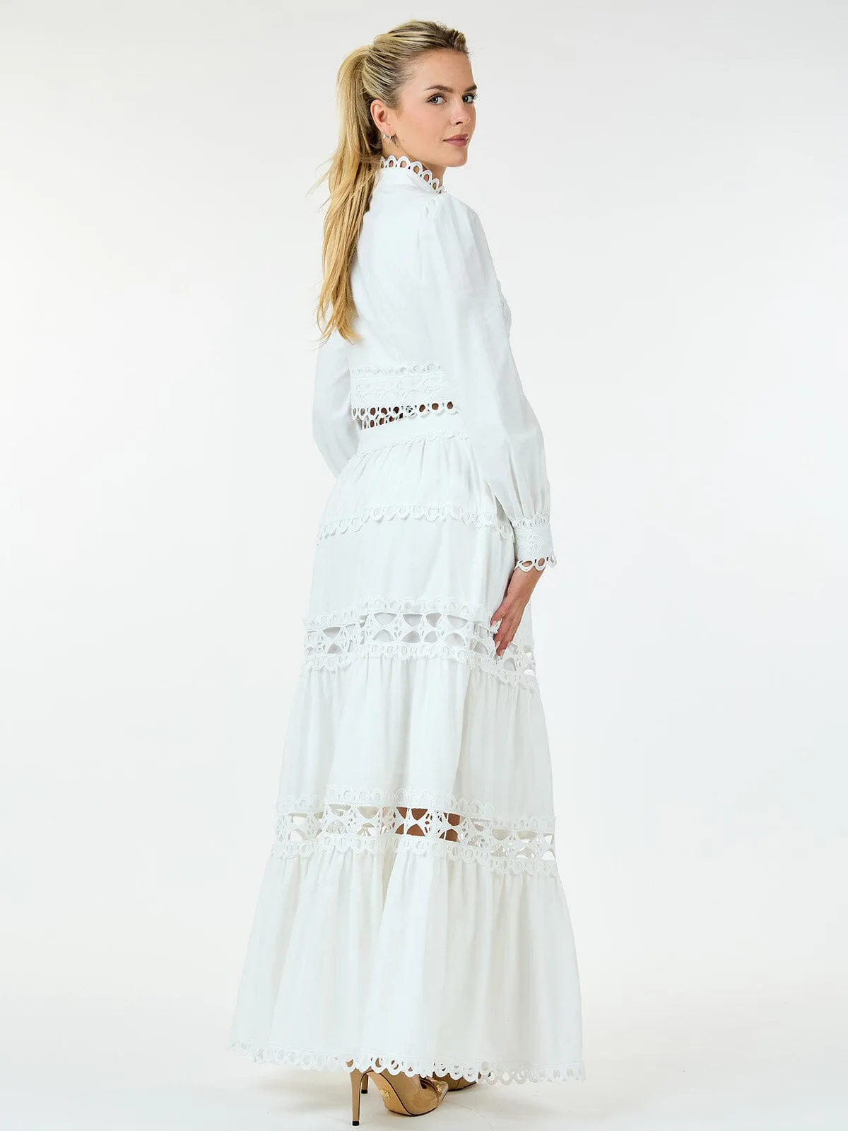 WOMEN'S LONG SLEEVE CROP TOP & ZIP UP MAXI SKIRT TIERED EYELET 2PC.SET