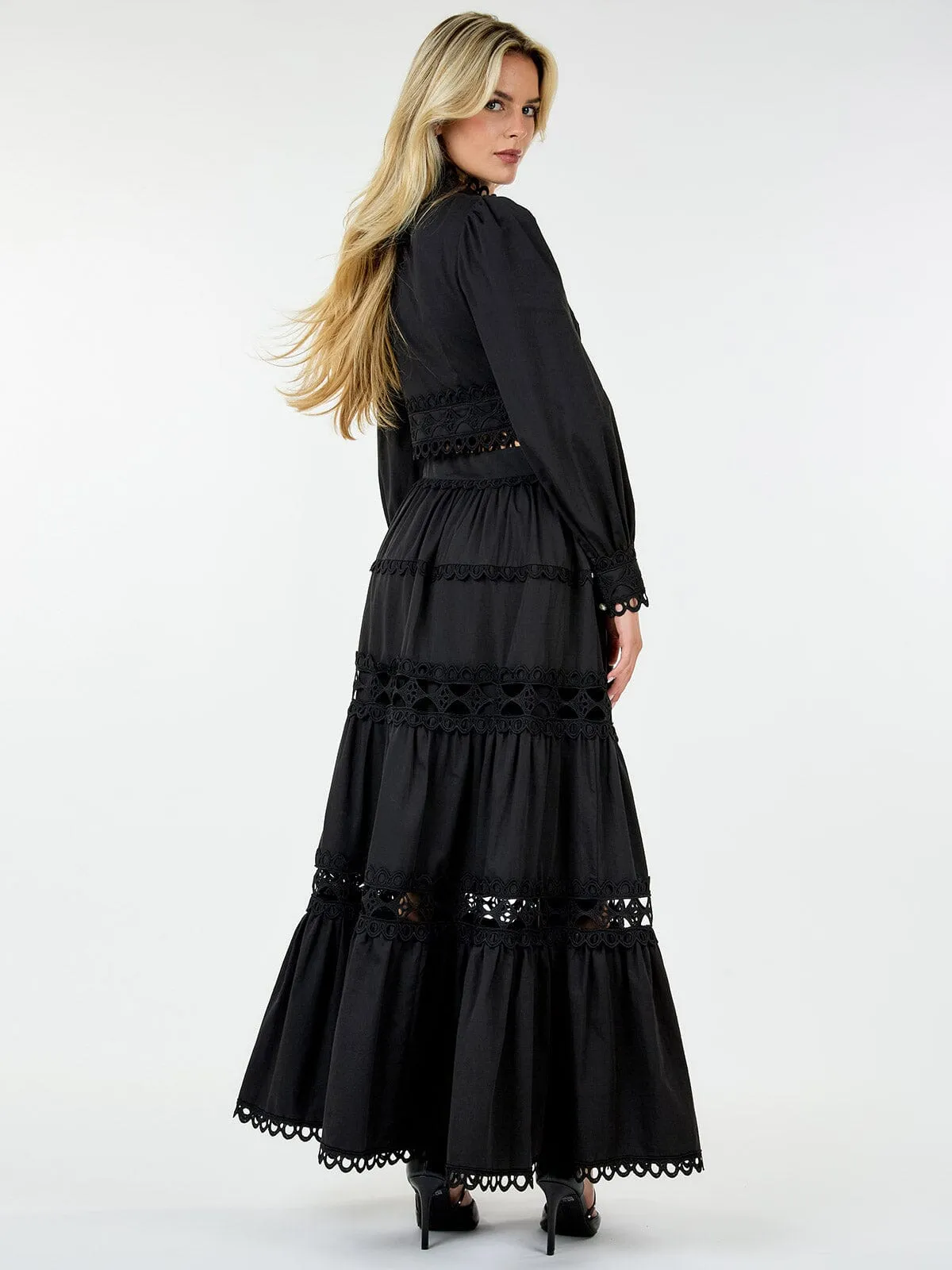 WOMEN'S LONG SLEEVE CROP TOP & ZIP UP MAXI SKIRT TIERED EYELET 2PC.SET