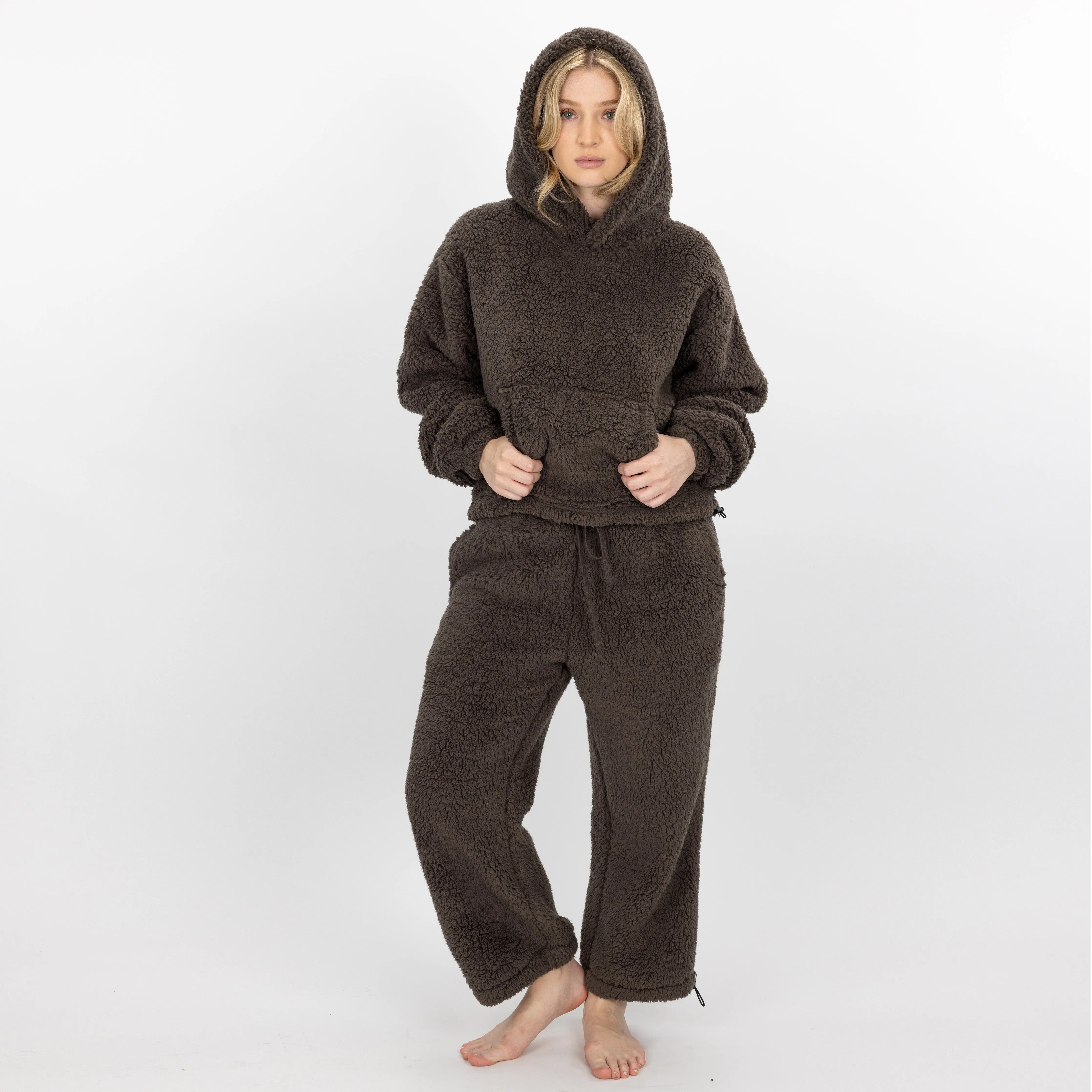 Womens Micro-poly Sherpa Fleece Pants - Major Brown