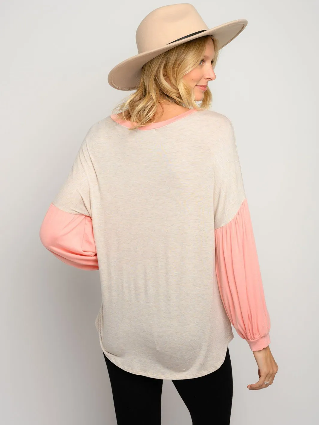 WOMEN'S PUFF LONG SLEEVE CONTRAST TOP