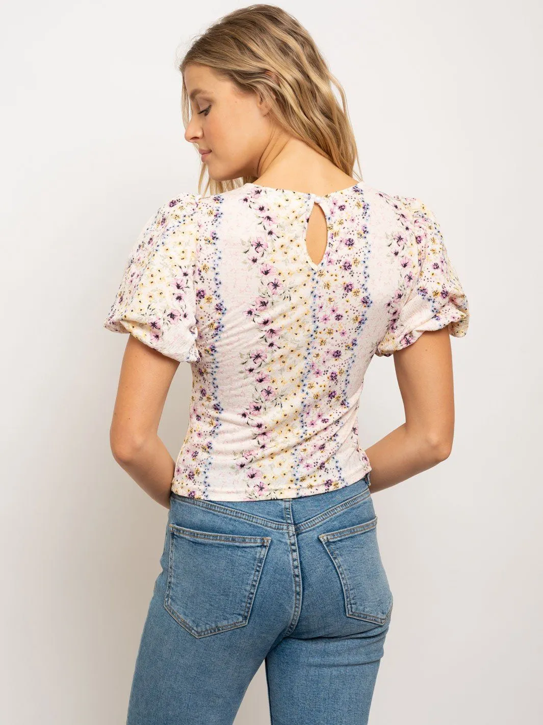 WOMEN'S PUFFED SLEEVE CREW NECK TOP