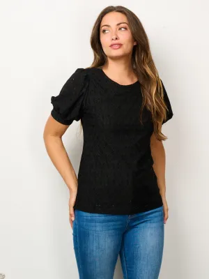 WOMEN'S SHORT PUFF SLEEVE EYELET DETAILED BLOUSE TOP