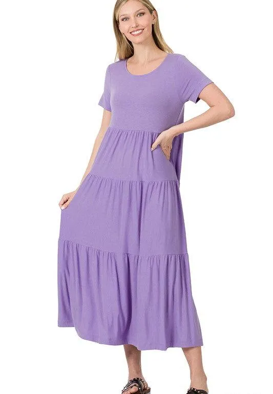 Women's Short Sleeve Tiered Midi Dress