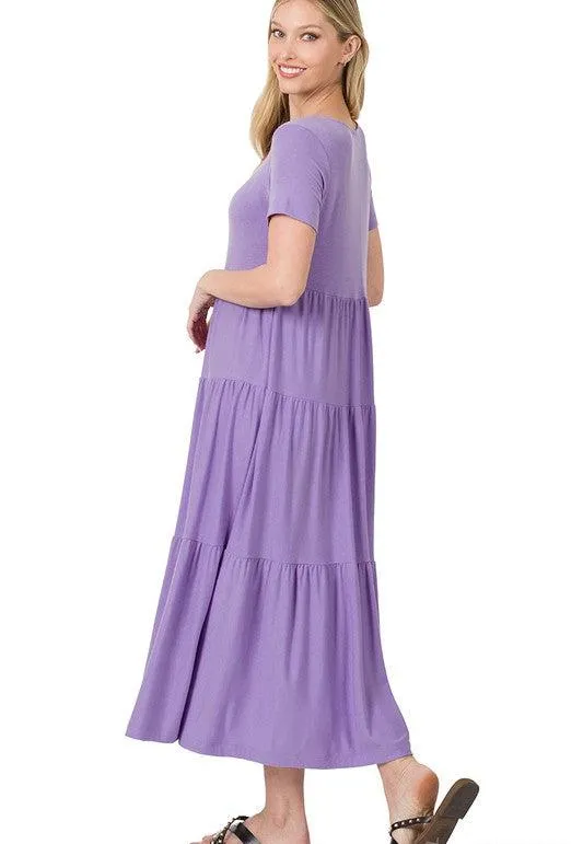 Women's Short Sleeve Tiered Midi Dress