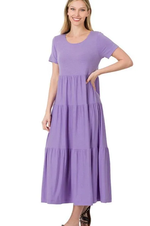 Women's Short Sleeve Tiered Midi Dress