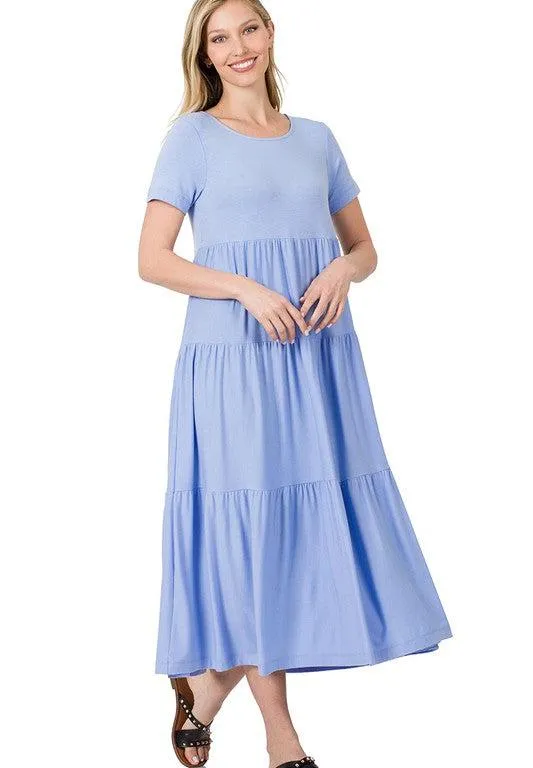 Women's Short Sleeve Tiered Midi Dress