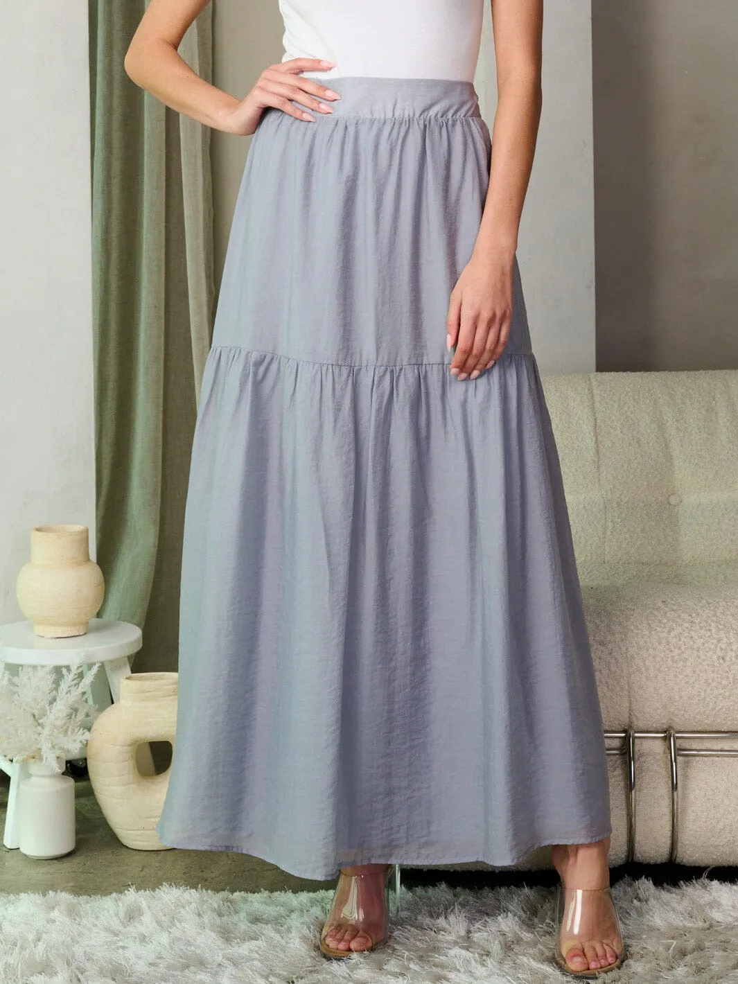 WOMEN'S SMOCK WAIST TIERED MAXI SKIRT