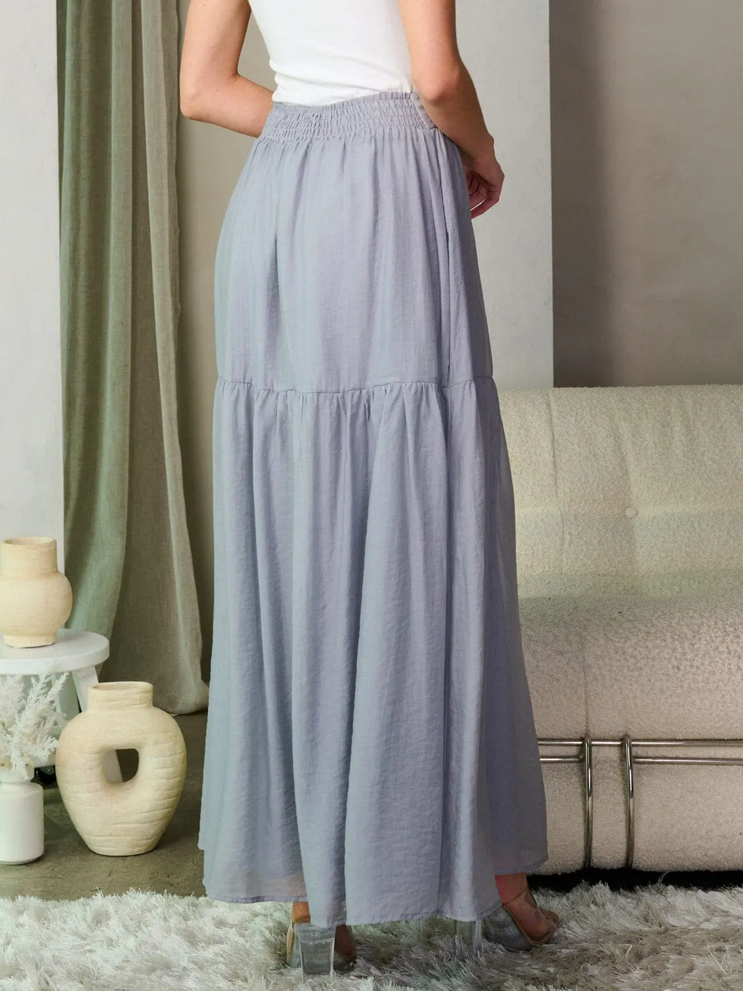 WOMEN'S SMOCK WAIST TIERED MAXI SKIRT