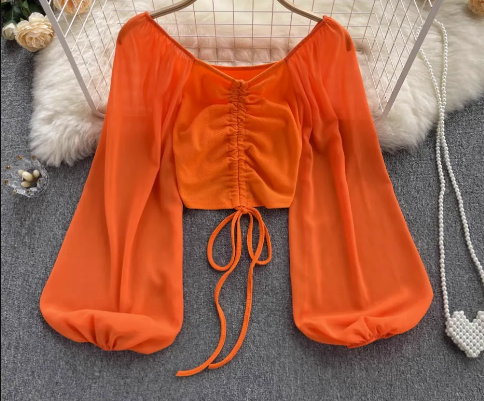 Women's summer bubble long sleeve blouses