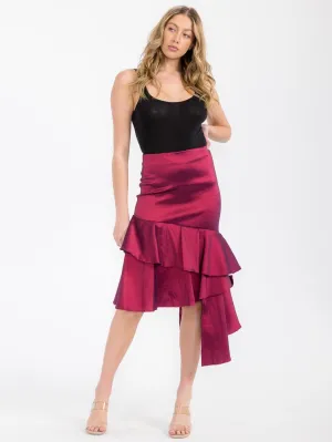 WOMEN'S ZIPPER CLOSURE RUFFLE HIGH-LOW MIDI SKIRT