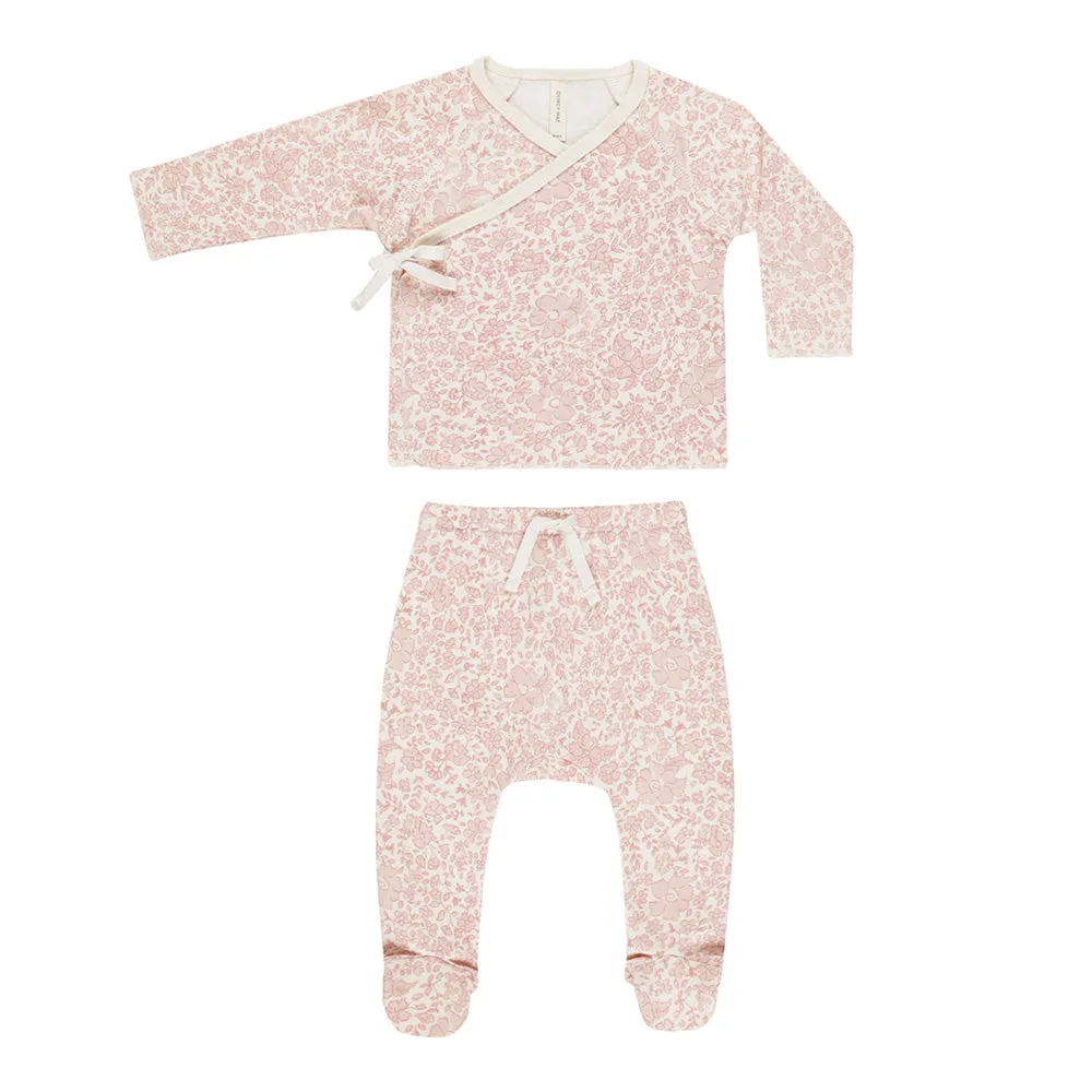Wrap Top   Footed Pant Set | Pink Blossom