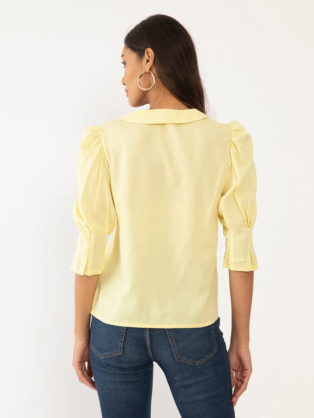 Yellow Textured Puff Sleeve Top