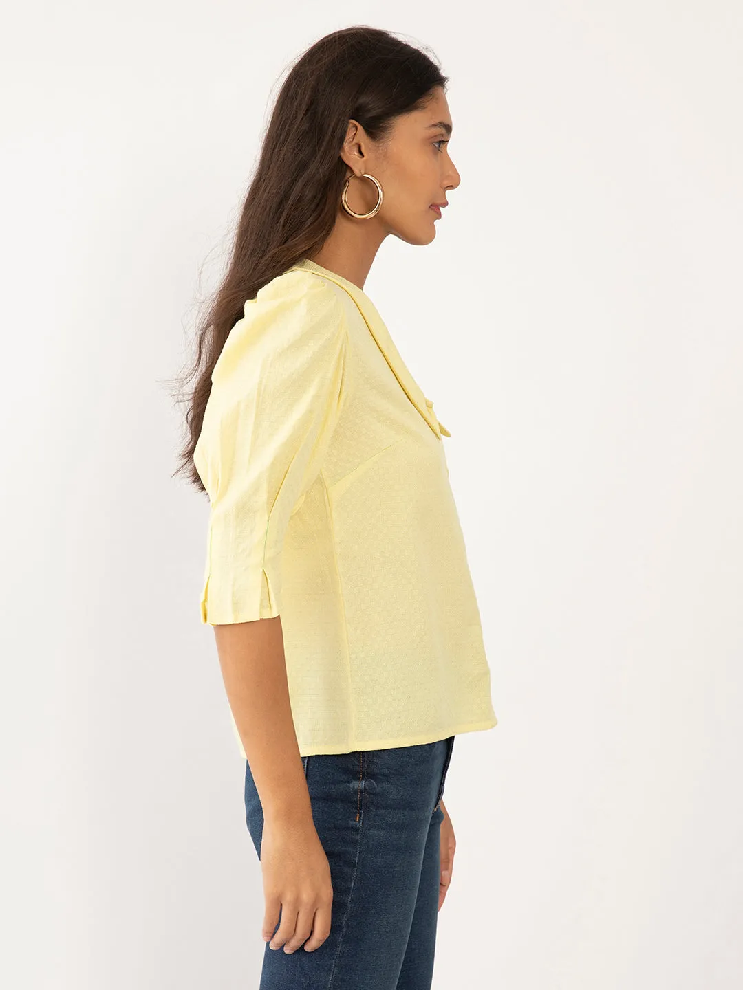Yellow Textured Puff Sleeve Top