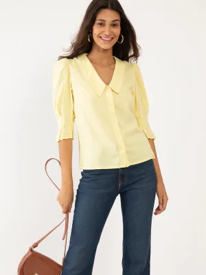Yellow Textured Puff Sleeve Top