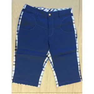 Zipper Fly Plaid Denim Spliced Knee Length Shorts ODM Designer